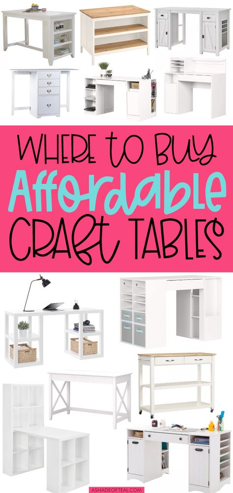 Craft Table In Closet, Craft Room Tables Desks, Small Art Table, Craft Room Furniture Layout, Desk For Craft Room, Craft Work Space Ideas, Home Office With Craft Space, Craft Office Ideas Small Spaces, Ikea Craft Table Ideas