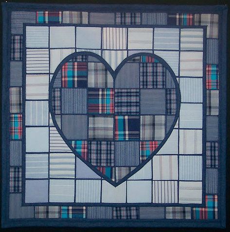 Create a Loving Memory Quilt from Men's Shirts - Quilting Digest Throw Quilt Size, Necktie Quilt, Liberty Quilt, Fusible Applique, Heart Quilt Pattern, Home Sewing, Memory Quilt, Heart Quilt, Shirt Quilt