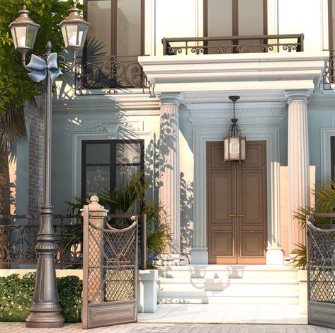 The Charleston Residences — Build for TS4 ❤ | PXL Ts4 Patreon, The Sims 4 Lots, Sims 4 Family, Sims 4 Studio, Sims 4 House Plans, Iron Balcony, Sims 4 House Design, Sims Building, Rich Home