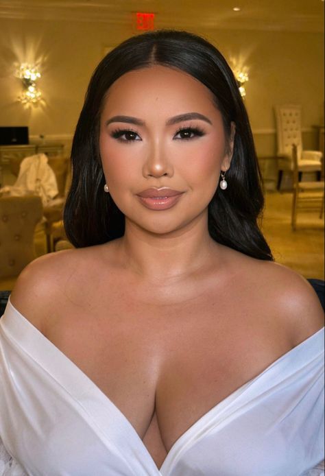 Soft Glam Makeup For Prom, Glam Makeup Filipino, Glam Makeup Asian Eyes, Bridal Makeup Aesthetic, Full Soft Glam Makeup, Bride Makeup Round Face, Wedding Makeup Plus Size Bride, Olive Skin Makeup Wedding, Wedding Makeup For Round Eyes