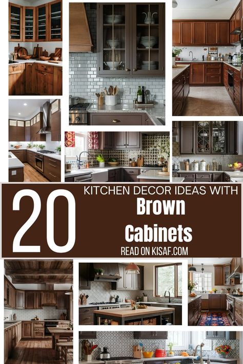 20 Kitchen Decor Ideas with Brown Cabinets For Good Vibes Brown Cabinets White Counter, Kitchen With Dark Brown Cabinets, Brown Cupboards, Dark Brown Kitchen Cabinets, Kitchen Cabinet Color Schemes, Brown Kitchen Ideas, Dark Brown Kitchen, Cherry Wood Kitchens, Dark Brown Cabinets Kitchen