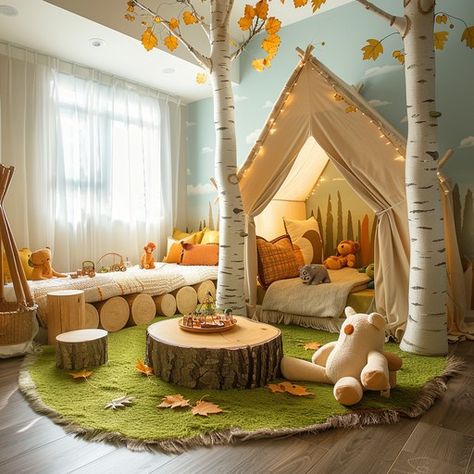 Cabin Playroom, Playroom Nook, Forest Playroom, Cozy Playroom, Chiro Office, Kids Nook, Cottage Forest, Comfortable Reading Nook, Preschool Room