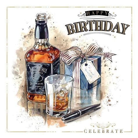 Happy Birthday Whiskey, Happy Birthday Man, Happy Birthday Art, Style Birthday, Happy Birthday Greetings Friends, Happy Birthday Celebration, Siluete Umane, Birthday Wishes Messages, Birthday Blessings