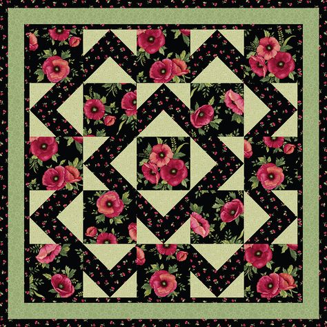 Walk About poppies 1 Walkabout Quilt Pattern Free, Walk About Quilt Pattern Free, Walk About Quilt Pattern, Walk About Quilt, Big Block Quilts, Half Square Triangle Quilts, Flower Quilts, Quilt Fabric Collections, Lap Quilts