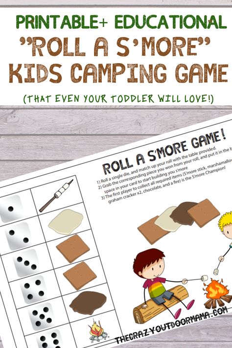 This is the perfect camping game for the kids (especially toddlers!) on the next big family camp trip - beat boredom while having fun and learning while making s'mores! This printable camping activity for kids is educational and easy enough for even little kids at a camp themed party! #familycamping #campingwithkids #campingwithkidsplanning #campinggames #thecrazyoutdoormama #campingfun Math Camping Theme Activities, S’more Activities, Camping Theme Games For Preschool, Camp Read S'more, Camping Games For Preschoolers, Camping Theme Games For Kids, Camping Theme Summer Camp, Camping Math Activities, Camping Themed Games