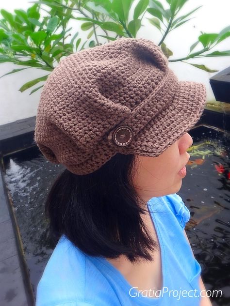 newsboy-hat-crochet-pattern Crochet Paperboy Hat, Crochet Newsboy Hat Free Pattern, Crochet Newsboy Hat Pattern, Newsboy Crochet Hat, Crochet Brim Hat, Newsboy Hat Crochet, Learning Fashion, Newsboy Hat Pattern, Crochet Baby Boy Hat