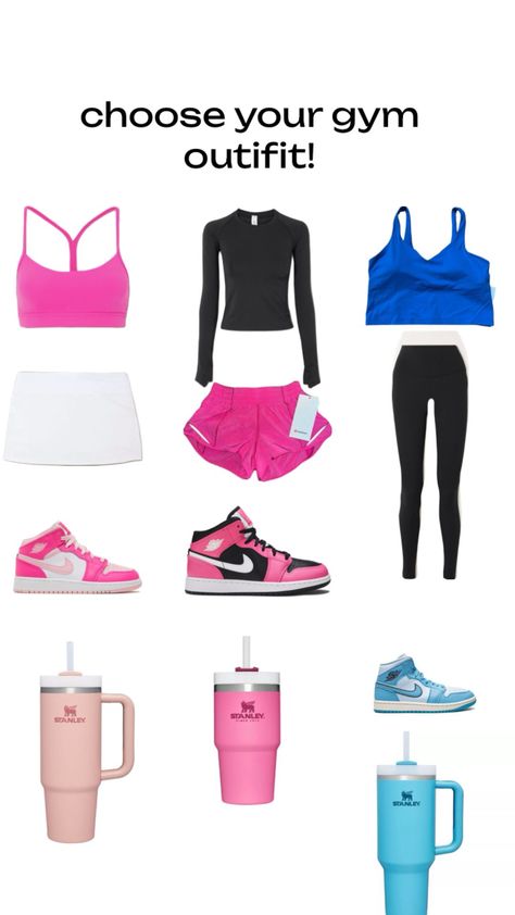 choose ur gym outfit! #preppy #gym #lululemon #stanley #jordans #preppyaesthetic Preppy Gym, Cute Lululemon Outfits, Outfit Preppy, Lululemon Outfits, Preppy Aesthetic, Gym Outfit, Gym, Clothes