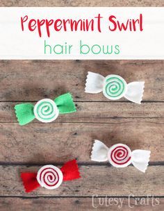 peppermint swirl DIY hair bows Yuletide Crafts, Christmas Hair Bows Diy, Making Felt, Felt Hair Bows, Christmas Hair Accessories, Hair Bow Tutorial, Hair Clips Diy, Seni Dan Kraf, Christmas Hair Bows