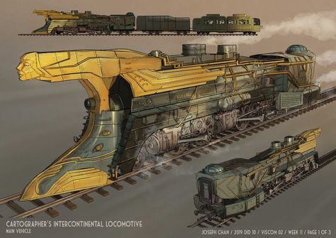 ArtStation - Cartographer's Locomotive, Joseph Chan Dieselpunk Art, Steampunk Vehicle, 3d Karakter, Arte Steampunk, 2d Drawing, Mobil Drift, Train Art, Steampunk Design, Robots Concept