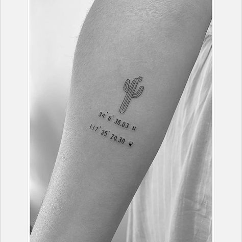 @winterstone on Instagram: “CACTUS FOR HER GIRL  #cactus #coordinate #tattooedgirls #singleneedle #delicatelysharp” Cactus Tattoo With Flowers, Desert Cactus Tattoo, Cactus Tatoos, Little Cactus Tattoo, Tiny Cactus Tattoo, Small Cactus Tattoo, Cactus Tattoo Small, Tattoo Cactus, Number Tattoo Fonts