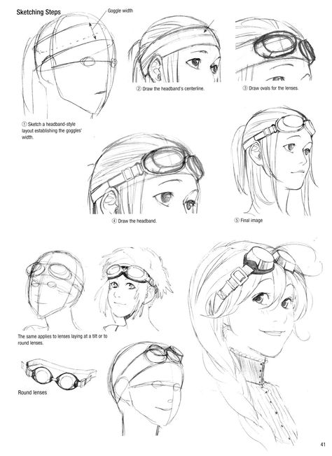 Sketching Goggles Anime Goggles Drawing, Goggles Art Reference, Goggle Drawing Reference, Goggles Pose Reference, Googles On Head Reference, How To Draw Eyepatch, Beret Drawing Reference, How To Draw Goggles On Head, How To Draw Goggles