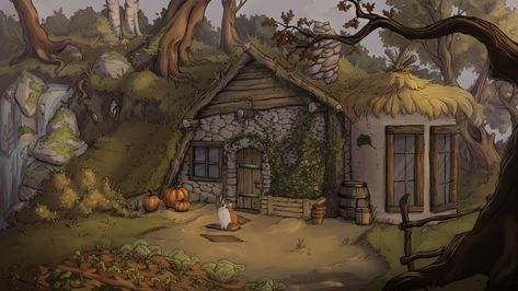 Woods Witch, Witch Of The Woods, Witch Hut, Witch Painting, Forest Home, Fantasy Witch, Fantasy Setting, Witch House, Sims House