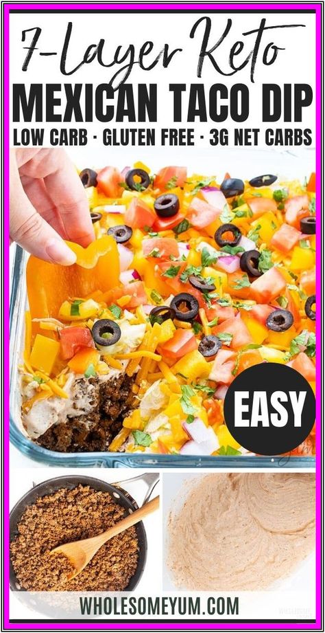 Keto 7 Layer Taco Dip Recipe With Meat - This easy 7 layer taco dip recipe is always a hit at parties! See how to make layered taco dip with meat in just 25 minutes. It's keto taco dip served with Keto Taco Dip, Mexican Taco Dip, Taco Dip With Meat, Layer Taco Dip, 7 Layer Taco Dip, 7 Layer Dip Recipe, Layered Taco, Taco Dip Recipe, Layered Taco Dip