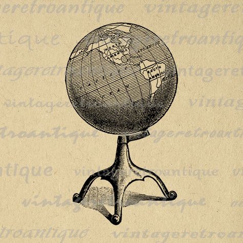 Antique Globe Digital Graphic Printable Earth Planet Image Download Vintage Clip Art  @ vintageretroantique.com #Printable #Digital #Image #Art #VintageRetroAntique #Clipart #Download #Vintage #Antique #Artwork #Illustration Globe Image, Antique Globe, Vintage Clip Art, Throw Pillow Fabric, Earth Planet, Earth Map, Retro Artwork, Map Graphic, Antique Illustration