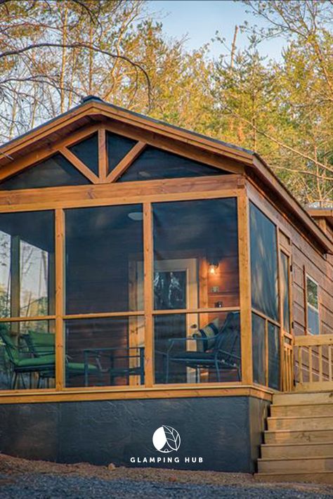 Cozy and Inviting Cabin with Hot Tub next to Lake Lure, North Carolina Cabin On Pond, Log Cabin Screened In Porch, Boathouse With Screened Porch, Gabled Screen Porch, Breezeway Sunroom, Cottage Boathouse, Screened In Porch Design, Screened Deck, Tiny Homes For Sale