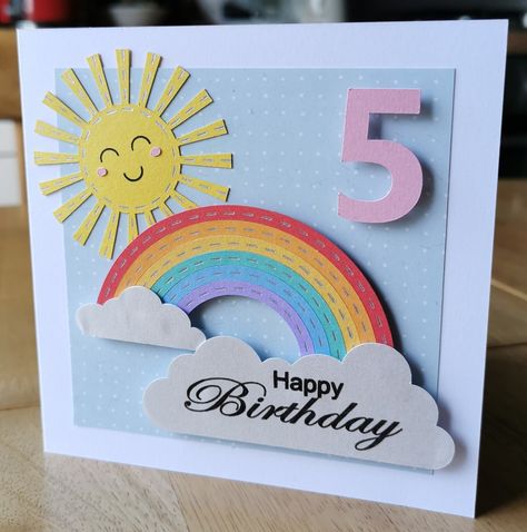 Rainbow Birthday Card Diy, Rainbow Birthday Cards Handmade, Rainbow Birthday Card Ideas, Rainbow Birthday Cards, Scrapbook Birthday Cards, Rainbow Birthday Card, Happy Birthday Cards Handmade, Old Birthday Cards, Birthday Card Craft