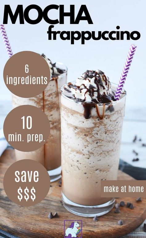 Mocha Frappuccino Recipe, Whipped Cream Coffee, Mocha Frappe Recipe, Frozen Coffee Drinks, Homemade Mocha, Coffee Frappuccino, Homemade Frappuccino, Frappe Recipe, Coffee Mocha