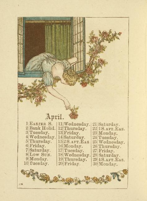 Kate Greenaway, Vintage Calendar, Free Vintage Printables, Art Calendar, Calendar Pages, Cottage Design, New York Public Library, Botanical Illustration, Anime Comics