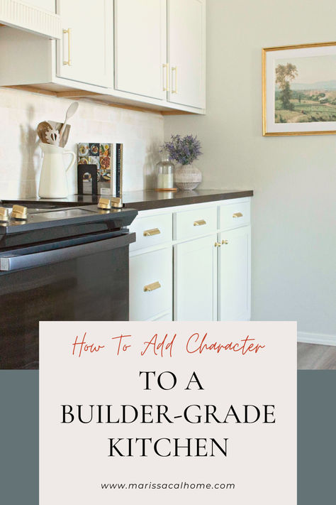 Easy DIY ideas to upgrade a boring builder grade kitchen! Builders Grade Kitchen Update, Builder Grade Kitchen Update, Update Builder Grade Kitchen, Builder Grade Kitchen Makeover, Builder Grade Updates, Diy Kitchen Upgrades, Upgrade Builder Grade, New Build Kitchen, Builder Grade Kitchen