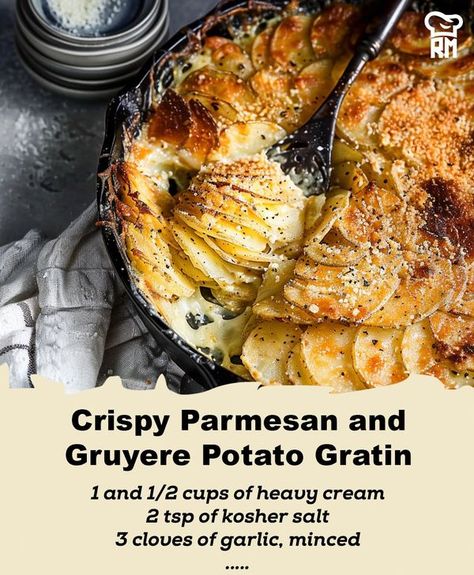 Crispy Cheese, Potato Gratin, Potato Heads, Potato Head, Cheese Topping, Vegetable Sides, Kosher Salt, Potato Recipes, Heavy Cream