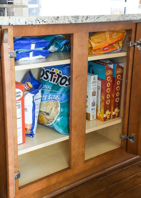 Bottom Cabinet Pantry, No Pantry, Kitchen Cabinet Organization Layout, Organizing Pantry, Cupboard Organization, Kitchen Cabinets Organization, No Pantry Solutions, Used Kitchen Cabinets, Pantry Layout