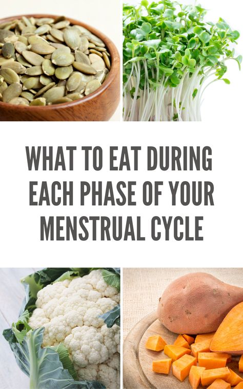 hormones, PMS, cauliflower, pumpkin seeds, sprouts, sweet potato What To Eat To Balance Hormones, Foods To Balance Hormones Menstrual Cycle, How To Eat For Your Menstrual Cycle, Meal Plan For Menstrual Cycle, What Foods To Eat On Your Period, Cycle Phase Foods, Hormone Balancing Food List, Eating Based On Menstrual Cycle, Eating To Balance Hormones