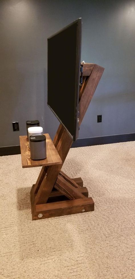 Diy Tv Mount, Diy Tv Mounting, Standing Tv, Tv Sizes, Tv Floor Stand, Tv Stand With Mount, Diy Dresser Makeover, Diy Tv Stand, Desain Furnitur Modern