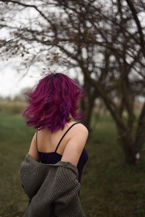 Bright Hair Aesthetic, Colour Hair Aesthetic, Dark Hair Dyed Pink, Purple With Pink Hair, Coloured Hair Bright, Colored Hair Outfits, Dark Colourful Hair, Spring Hair Dye Ideas, Pink Hair For Dark Hair