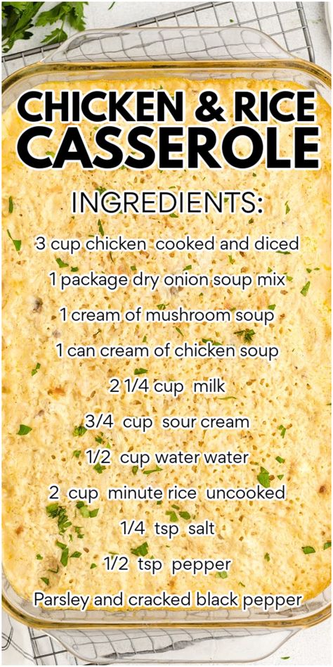 Chicken And Rice Casserole, Soup Rice, Chicken Rice Casserole, Pantry Ingredients, Yummy Casseroles, Cream Soup, Chicken And Rice, Rice Casserole, Tender Chicken