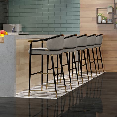 Modern Bar Stools Kitchen, Counter Stools With Backs, Bar Stools Kitchen Island, Kitchen Counter Stools, Contemporary Bar Stools, Stools For Kitchen Island, Modern Kitchen Island, Counter Height Bar, Grey Upholstery