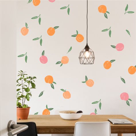 Peach Nursery, Accent Wall In Kitchen, Crib Wall, Peach Walls, Bozeman Mt, Fabric Wall Decals, Accent Wall Decor, Kitchen Accents, Kitchen Wall Decor