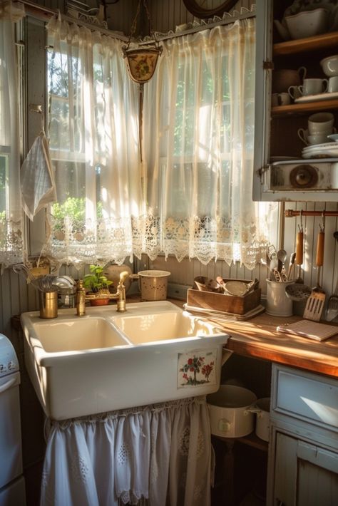 Embracing the Timeless Appeal of Cottage Style Homes - Quiet Minimal Tiny House Vintage Style, Fall Decor Cottage, Cute Cottage House Interior, House Cottage Interior, Whimsical Cottage Interior, Cottage Curtains Ideas, Simple Cottage Interior, Cozy Kitchen Cottage, Cotswold Cottage Interior