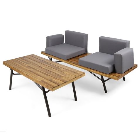 Williston Forge Beaty 2 Piece Sofa Seating Group with Cushions & Reviews | Wayfair Acacia Wood Table, Metal Outdoor Furniture, Contemporary Patio, Outdoor Deck Furniture, Set The Table, Outdoor Patio Furniture Sets, Wood Patio, Deck Furniture, Noble House