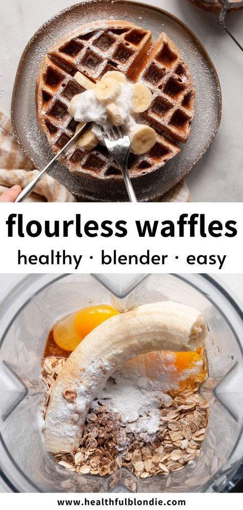 These delicious 6 ingredient flourless banana oat waffles are soft and fluffy on the inside with nice crispy edges. No flour is needed for these homemade waffles - it's hard to tell they are gluten free and healthy! Banana Waffles 3 Ingredient Keto, Rolled Oat Waffles, Gluten Free Oat Waffles, Healthy Waffle Breakfast, Oats Waffles Recipe, Banana Oats Waffles, Vegan Waffles Banana, Healthy Blender Waffles, No Flour Meals