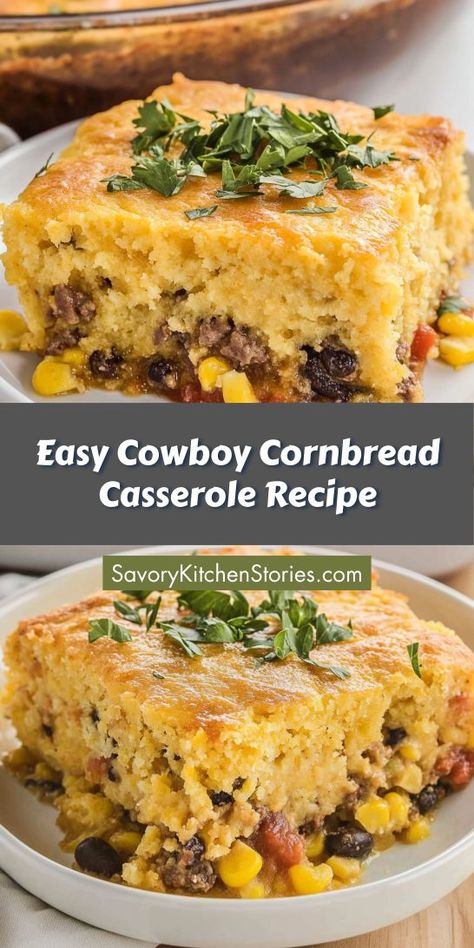 Want an effortless dinner that brings the family together? This Easy Cowboy Cornbread Casserole Recipe is a crowd-pleaser, featuring ground beef and cornbread that create a comforting dish in no time. Save this recipe for those nights when you need a quick, satisfying meal everyone will enjoy! Cowboy Cornbread Casserole, Cornbread Topping, Cowboy Casserole Recipe, Cowboy Cornbread, Cheesy Cornbread, Cornbread Casserole Recipe, Cowboy Casserole, Beans And Corn, Cornbread Casserole