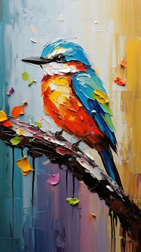 How To Paint Birds Acrylics, Acrylic Bird Painting, Bird Sitting On A Branch, Abstract Artwork Painting, Texture Painting Techniques, Bird Painting Acrylic, Bird Sitting, Small Canvas Paintings, Landscape Art Painting