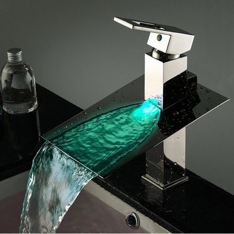 Bathroom Sink Faucets Chrome, Waterfall Taps, Led Faucet, Bathroom Sink Taps, Latest Bathroom, Faucet Design, Vessel Sink Faucet, Waterfall Faucet, Basin Sink