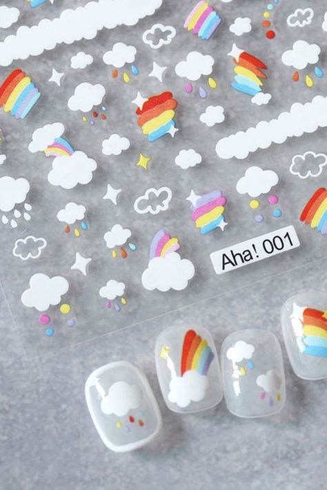 Kawaii Nail Decals, Rainbow Nail Stickers, Rainbow Nail Decal, Cute Rainbow Nail Decals, Rainbow and Clouds Nail Stickers Cute Nail decals for your nail designs! These are stickers guys! Put them on your nails and cover them with a clear coat of nail polish and they will make your nails look adorable! This listing is for 1 nail sticker sheet and will have over 60 stickers! Plaid Nail Art, Nail Decals Designs, Logo Nail, Rainbow Nail Art, Cloud Rainbow, Rainbow Nail, Nail Art 3d, Animal Nail Art, Design Japonais