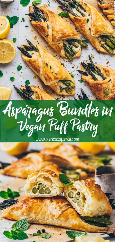 Asparagus Puff Pastry Bundles with Vegan Cheese (Easy) Spinach Artichoke Puff Pastry, Artichoke Puff Pastry, Seasoned Asparagus, Asparagus Puff Pastry Bundles, Puff Pastry Bundles, Vegan Asparagus Recipes, Asparagus And Cheese, Asparagus Puff Pastry, Puff Pastry Cups