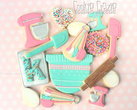 Kitchen Cookies Decorated, Baking Cookies Decorated, Baking Themed Cookies, Kitchen Cookies, Celebration Cookies, Baking Theme, Cooking Party, Theme Cookies, Food Cookies