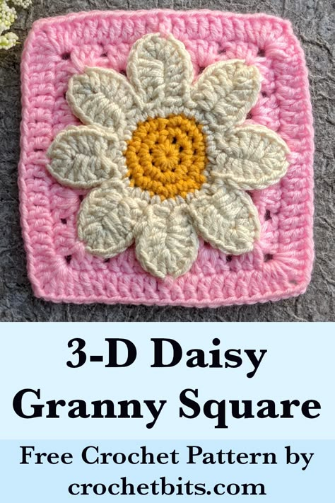 Learn how to crochet a 3-D style daisy granny square and create a beautiful blanket arranging granny squares made in various colors. #crochetdaisy #crochetdaisygrannysquare⁠ #daisygrannysquare⁠ #crochetpattern⁠ #crochet⁠ #howtocrochet⁠ #crochetgrannysquare ⁠ #grannysquare ⁠ #crochetsquare ⁠ #crochetgranny How To Arrange Granny Squares, Daisy Granny Square Diagram, Large Daisy Granny Square, 3d Flower Granny Square Pattern Free, Large Flower Granny Square Pattern Free, Retro Daisy Granny Square Blanket, One Color Granny Square Pattern, Pretty Granny Squares, Daisy Crochet Granny Square