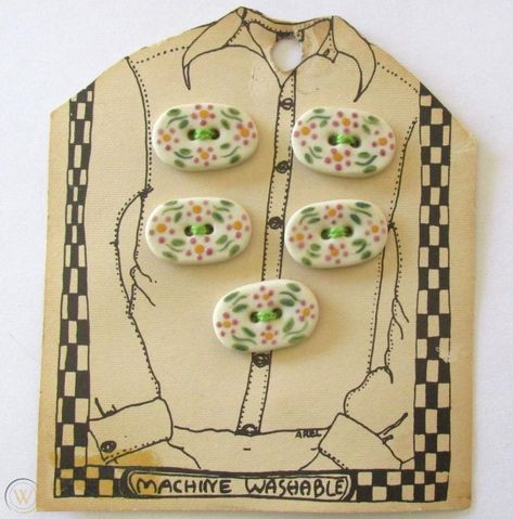 Vtg 4pcs Handmade Oval Floral Buttons 7/8" by 1/2" New old Stock The Hands Work | #1854494188 Clay Pins, Clay Buttons, Ceramic Buttons, Clay Stuff, Original Card, Shop Ideas, Clay Charms, Porcelain Painting, Baby Knitting Patterns