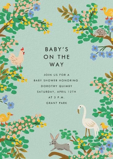 Forest Border, March Baby Shower, Modern Baby Shower Themes, Baby Shower Greetings, Online Baby Shower Invites, Forest Animal Baby Shower, Baby Shower Greeting Cards, Online Baby Shower, March Baby