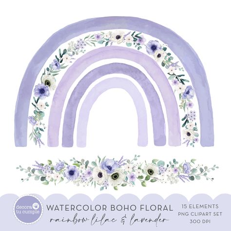 Boho rainbow floral watercolor lilac and lavender clipart set, Flowers Boho Rainbow, nursery clipart, Instant Download Boho Rainbow Flower, Purple Boho Rainbow, Lavender Clipart, Purple Nursery Decor, Rainbow Mural, Lavender Nursery, Boho Rainbow Nursery, Rainbow Drawing, Purple Nursery