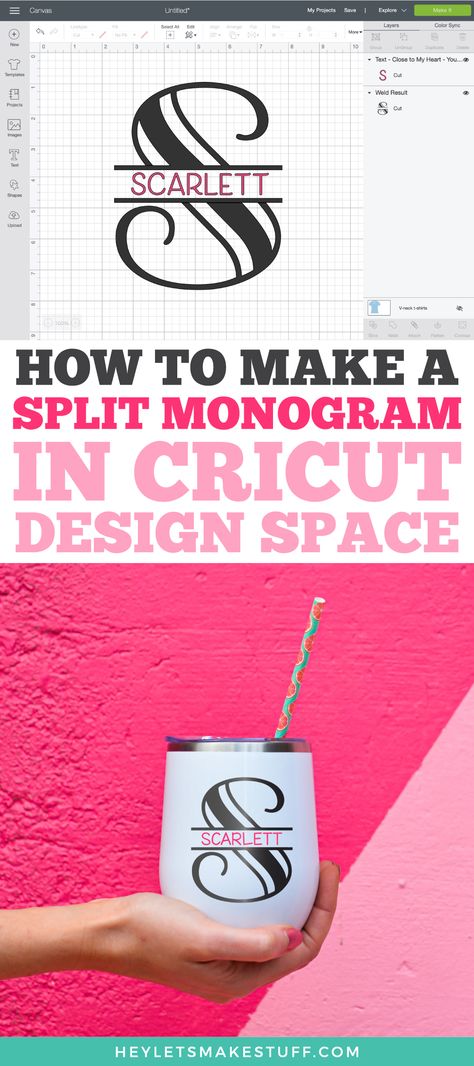 A split monogram is a classic way to personalize just about anything, from totes to tees to tumblers! This tutorial shows you how to create a split monogram in Cricut Design Space with any font—it's easy! Monogram Fonts Cricut, Cricut Split Monogram Tutorial, Monogram Cricut Free, Monogram On Cricut, Cricut Split Monogram, How To Make A Monogram On Cricut Design, Diy Cricut Tumblers, Monograms For Cricut Free, How To Make Monograms With Cricut