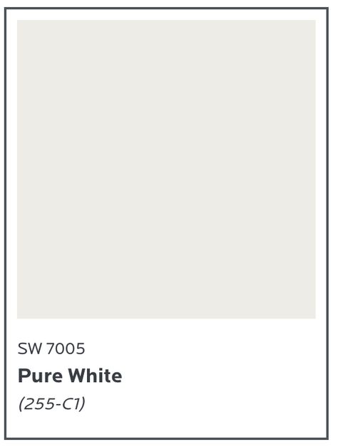 Sherwin Williams Pure White SW 7005 pairs well with Urbane Bronze for interiors. Pure White Sw 7005, Sherwin Williams Pure White Trim, Sw Pure White Trim, Sw 7005 Pure White, Pure White Paint Color, Sw Pure White, Sherwin Williams Pure White, Pure White Sherwin Williams, White Sherwin Williams