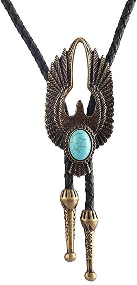 PRICES MAY VARY. SUPERIOR QUALITY:The Thunderbird Bolo Tie is made of ancient silver plated alloy with turquoise stone, nikle free, no cadmium, lead, and the black string is made of high quality genuine leather, fit for men or women, a special apparel accessory in your wardable ADJUSTABLE SIZE: Our western cowboy bolo tie necklaces measures leather rope length 42.5 inches with Brass Bird adornment size 2.1 inches, with endless slide and leather cord combinations TRENDY STYLE - With a simple yet Bolo Tie Men, Western Bolo Tie, Bolo Necklace, Brass Bird, Braid Jewelry, Tie Necklace, Tie Men, Tie For Men, Bolo Tie