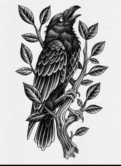 Black Crow Tattoos, Rabe Tattoo, Crow Tattoo Design, Black Bird Tattoo, Crow Tattoo, Fesyen Rambut, Norse Tattoo, Raven Tattoo, Traditional Tattoo Art