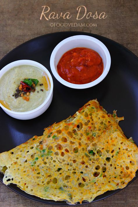 Rava dosa Rava Dosa Recipe, Ragi Dosa, Instant Breakfast Recipe, South Indian Breakfast Recipes, Rava Dosa, Dosa Recipe, Clam Recipes, Paneer Recipes, Indian Breakfast