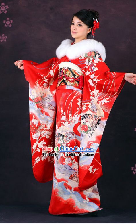 Traditional Japanese Formal Female Kimono 16 Pieces Set Traditional Japanese Clothing Woman, Winter Kimono Outfit, Female Kimono, Yukata Women, Kimono Traditional, Kimono Outfits, Winter Kimono, Kimono Japan, Traditional Japanese Kimono